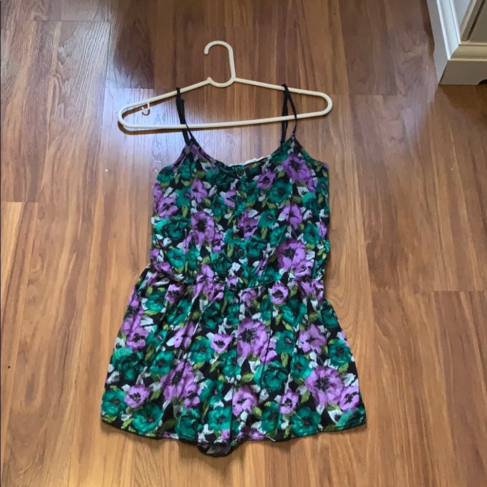 Purple and green floral romper